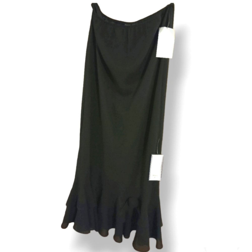 Metaphor women's sheer mesh black skirt bottom ruffles & a flower sz Large. NWT.